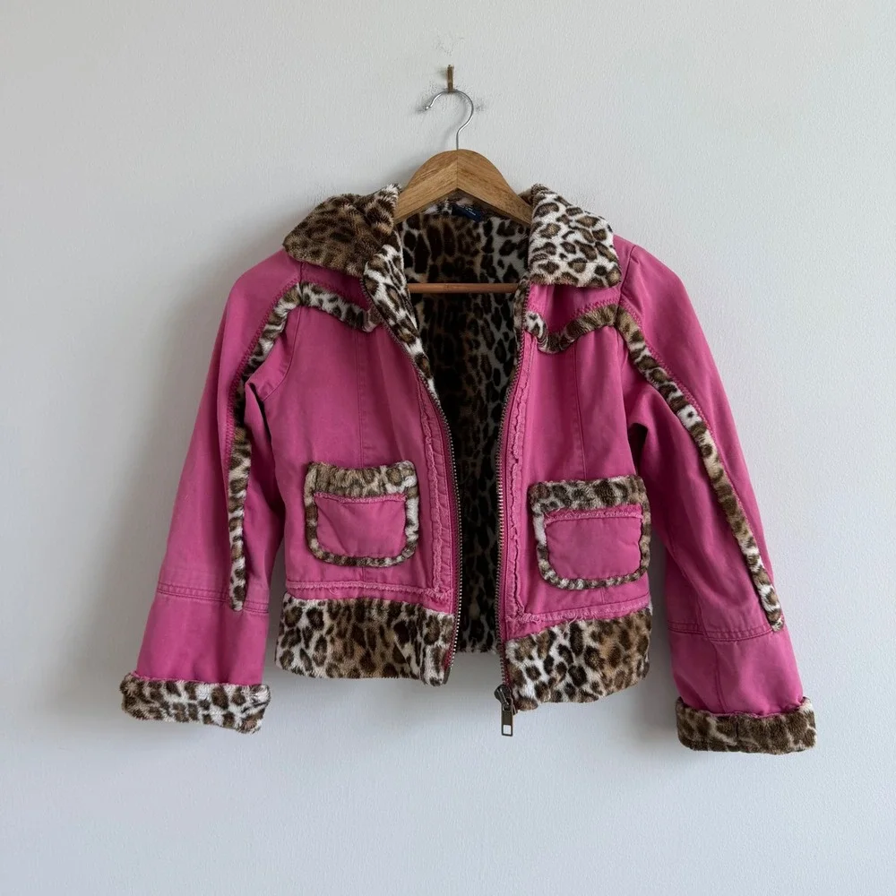 Vintage‎ Y2K Children's Place Leopard Print Faux Fur Lined Jacket
